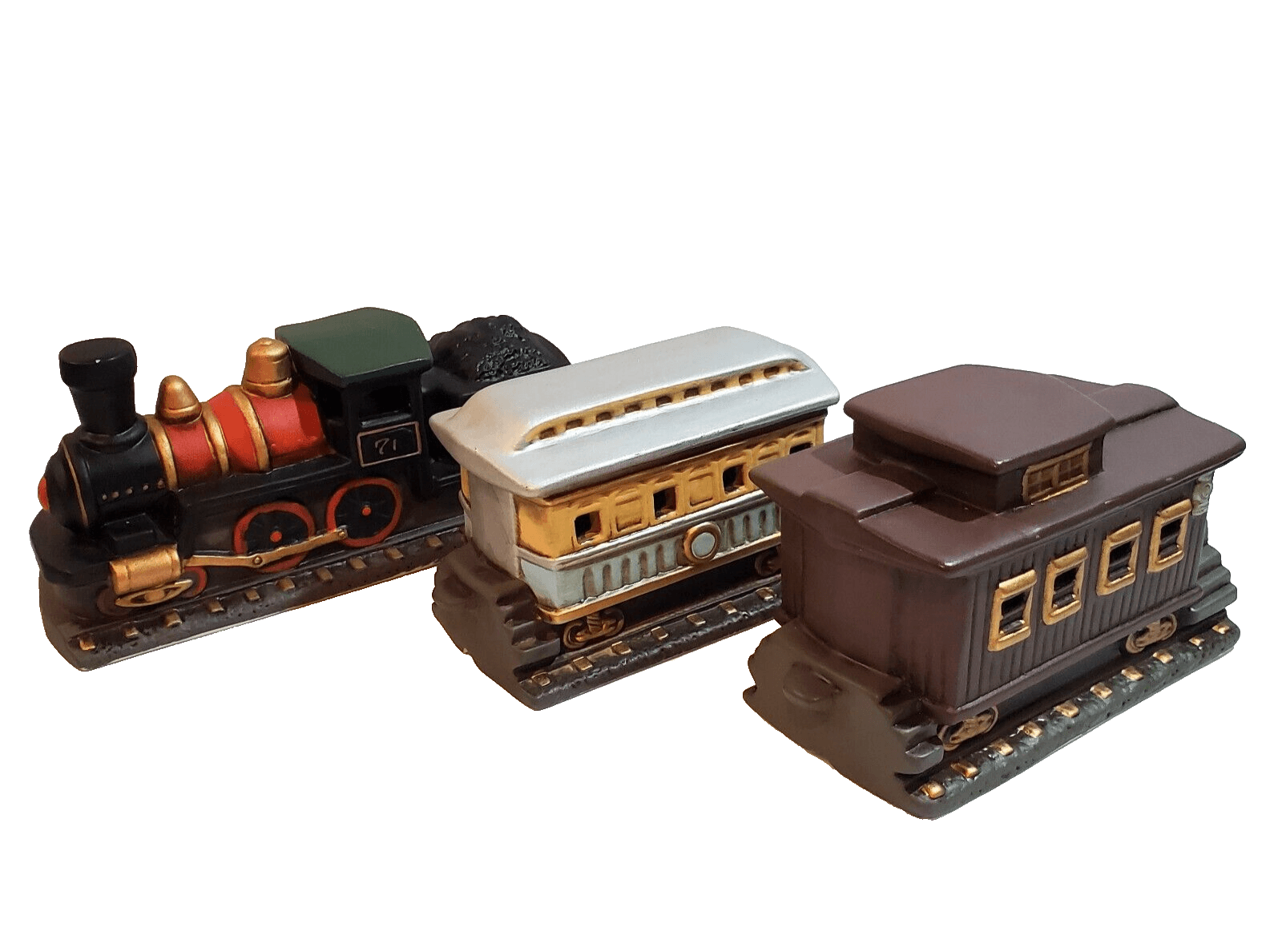 Vintage 1989 Lefton Christmas Colonial Village 3 piece Flyer Train Set 07125