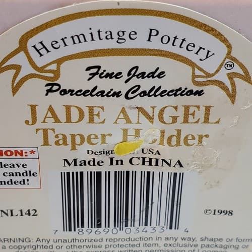 Vintage Hermitage Pottery Porcelain 3 Jade Angel Taper Candle Holder Table Decor - Thumbnail 4