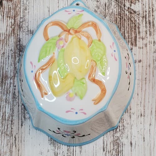 Lemons Mold Ceramic Wall Decor Ribbon Flowers Leaves Multicolor