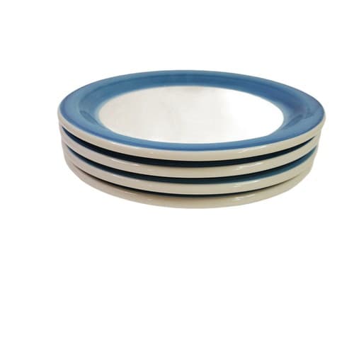 Vintage REGO C768-SB Set of 4 Bread & Butter Plate Stoneware White Blue Band - Thumbnail 3
