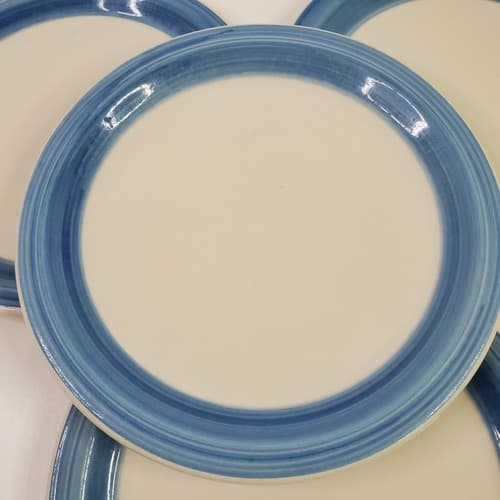 Vintage REGO C768-SB Set of 4 Bread & Butter Plate Stoneware White Blue Band - Thumbnail 4