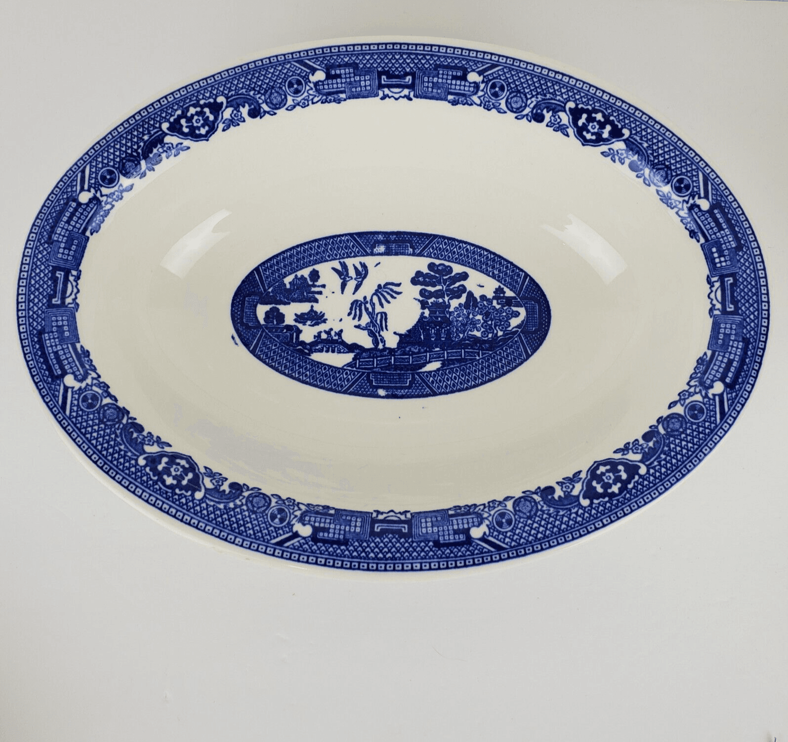 Vintage Buffalo China Blue Willow Oval Serving Vegetable Dish Bowl Made In USA