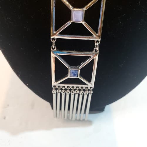 White House Black Market Long Silver Tone 3 Square Geometric Drop Necklace 18" - Thumbnail 4