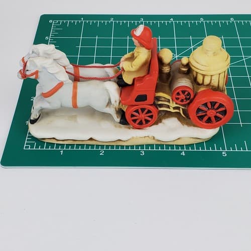 Vtg Geo Z Lefton Horse Drawn Fire Engine Firefighting Christmas Village Figurine - Thumbnail 9