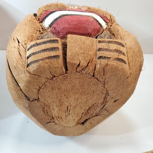 Vintage Hand Carved Coconut Monkey Gorilla Head Glasses Football Tiki Polynesian - Thumbnail 8