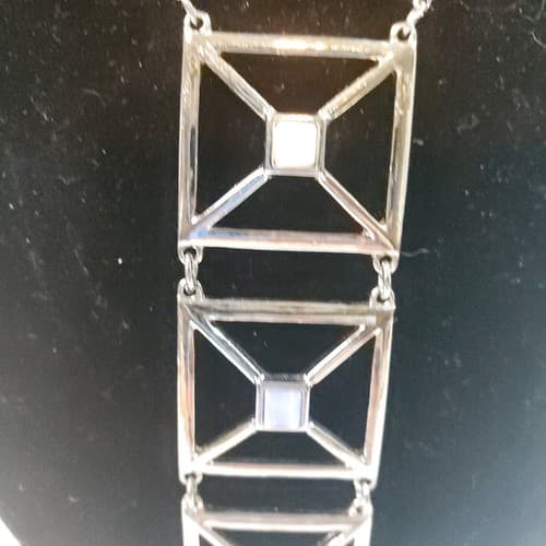 White House Black Market Long Silver Tone 3 Square Geometric Drop Necklace 18" - Thumbnail 3