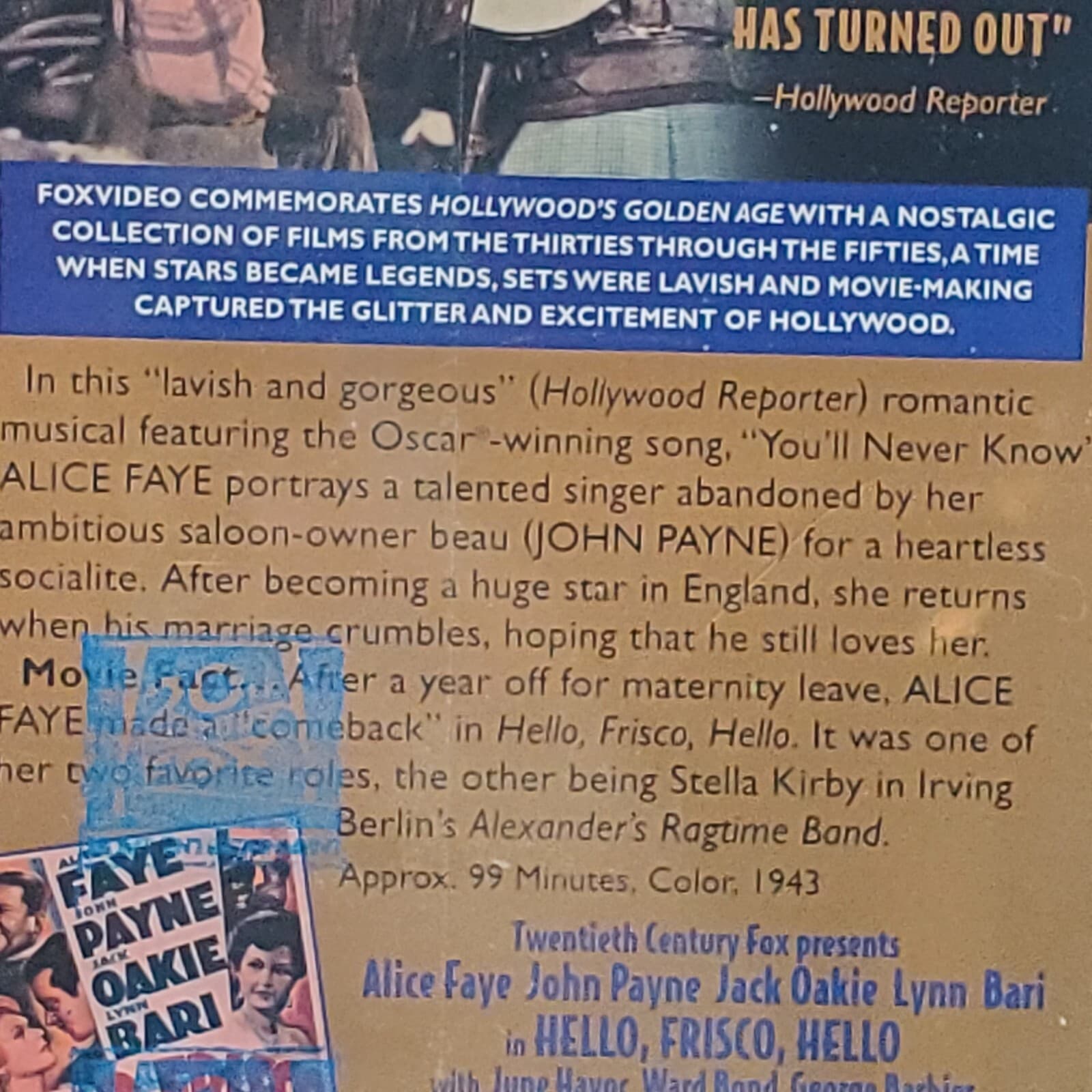 Hello, Frisco, Hello VHS Alice Faye, John Payne, Jack Oakie New Sealed - Thumbnail 4
