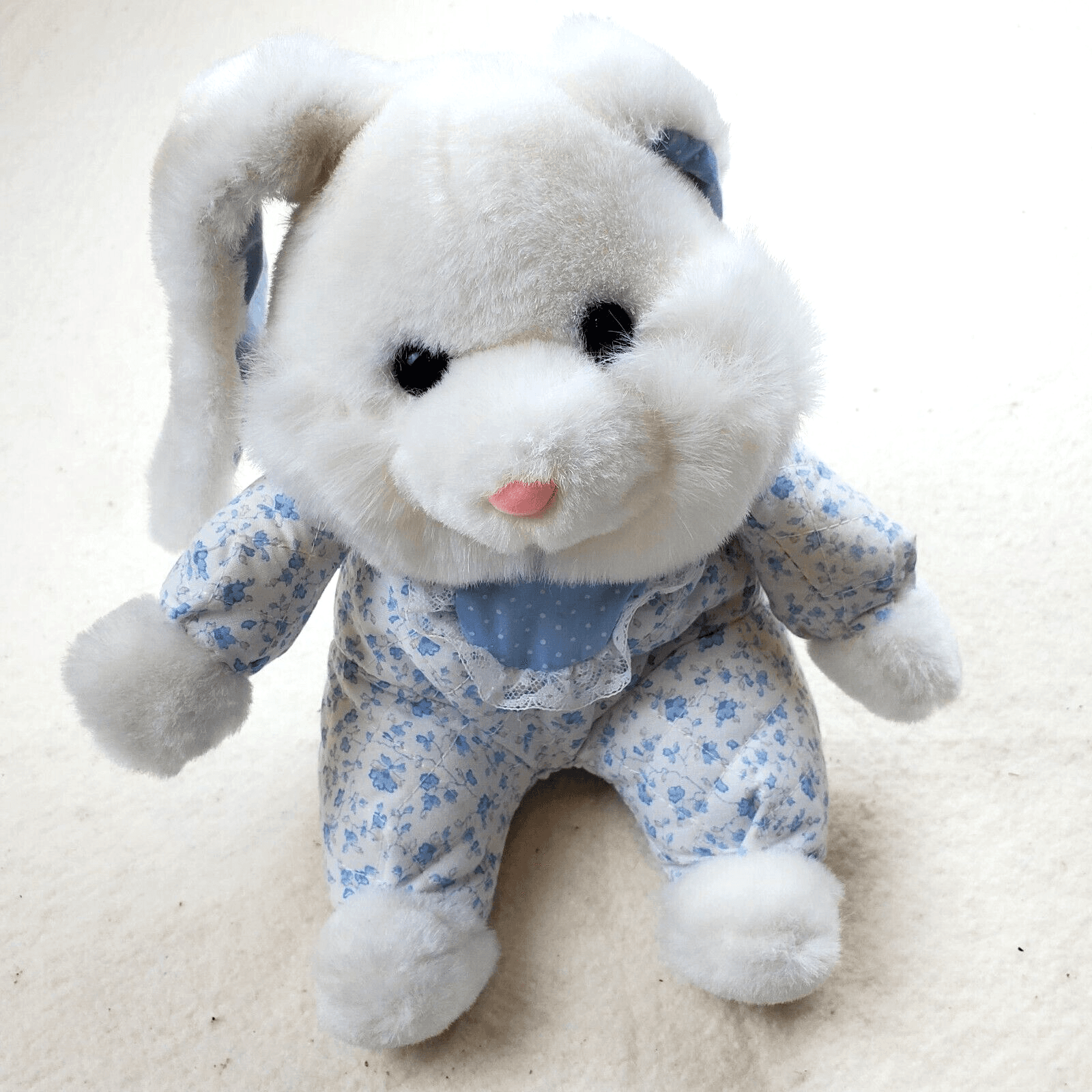 Vtg 1991 World Of Smile Bunny Rabbit Blue Floral Quilted Stuffed Animal Plush