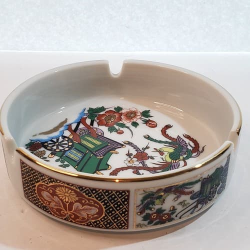 Vintage Porcelain IMARI Japanese Ashtray Heritage Mint Bird Carriage Design 4.5" - Thumbnail 3