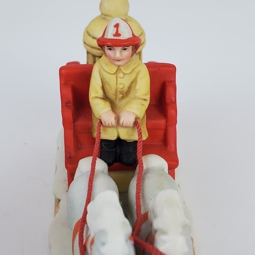 Vtg Geo Z Lefton Horse Drawn Fire Engine Firefighting Christmas Village Figurine - Thumbnail 5