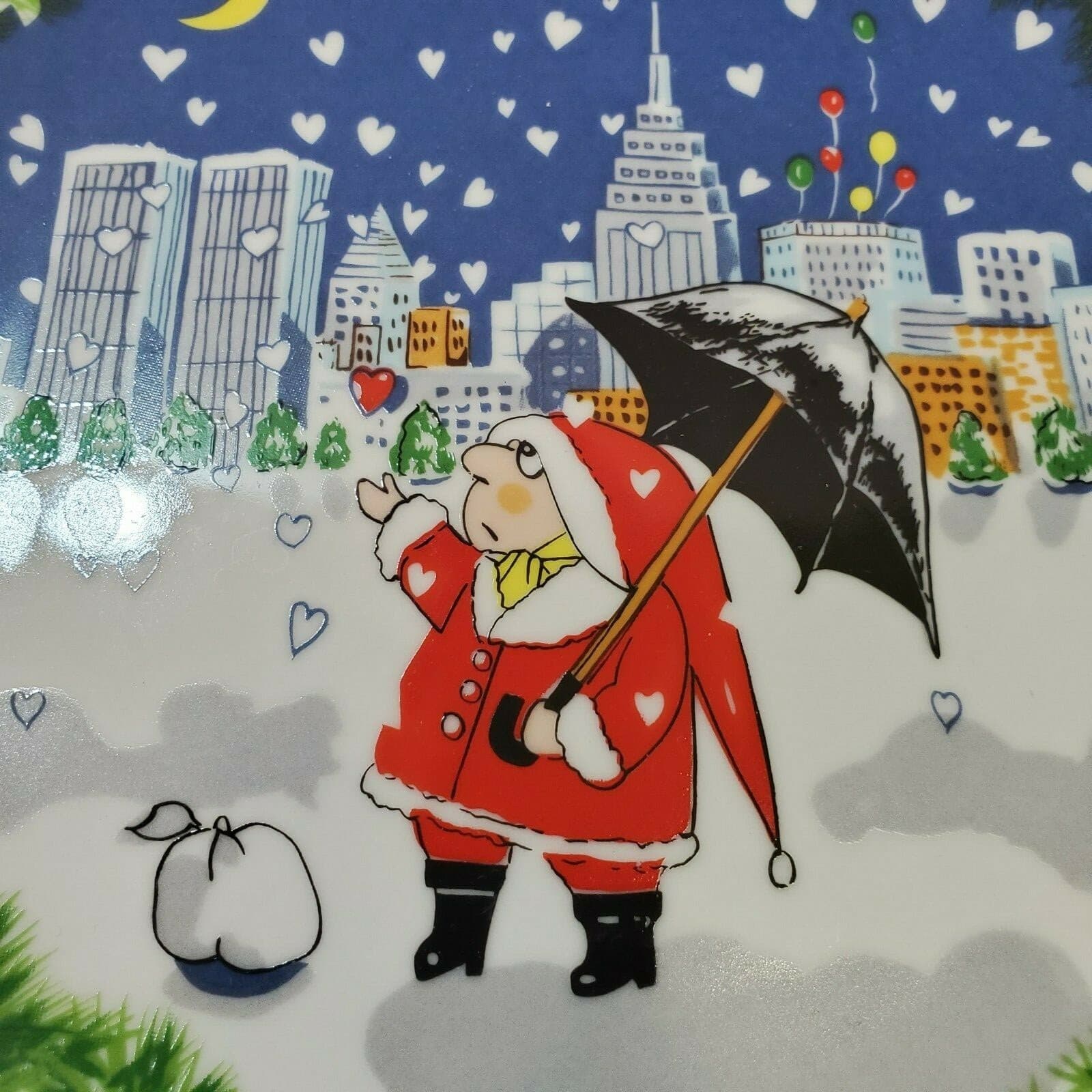 Vintage Japan 8" Porcelain Christmas Display Plate Snow Scene Character Holiday - Thumbnail 3