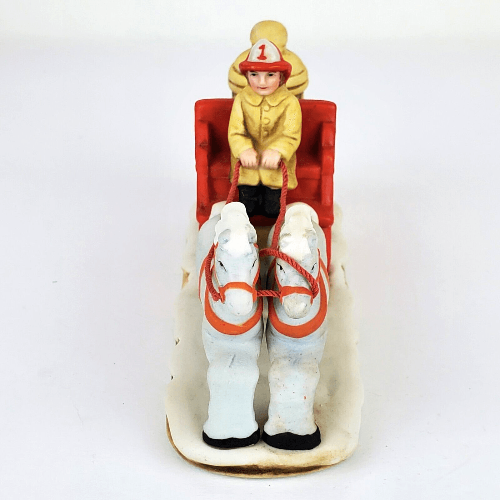 Vtg Geo Z Lefton Horse Drawn Fire Engine Firefighting Christmas Village Figurine - Thumbnail 2