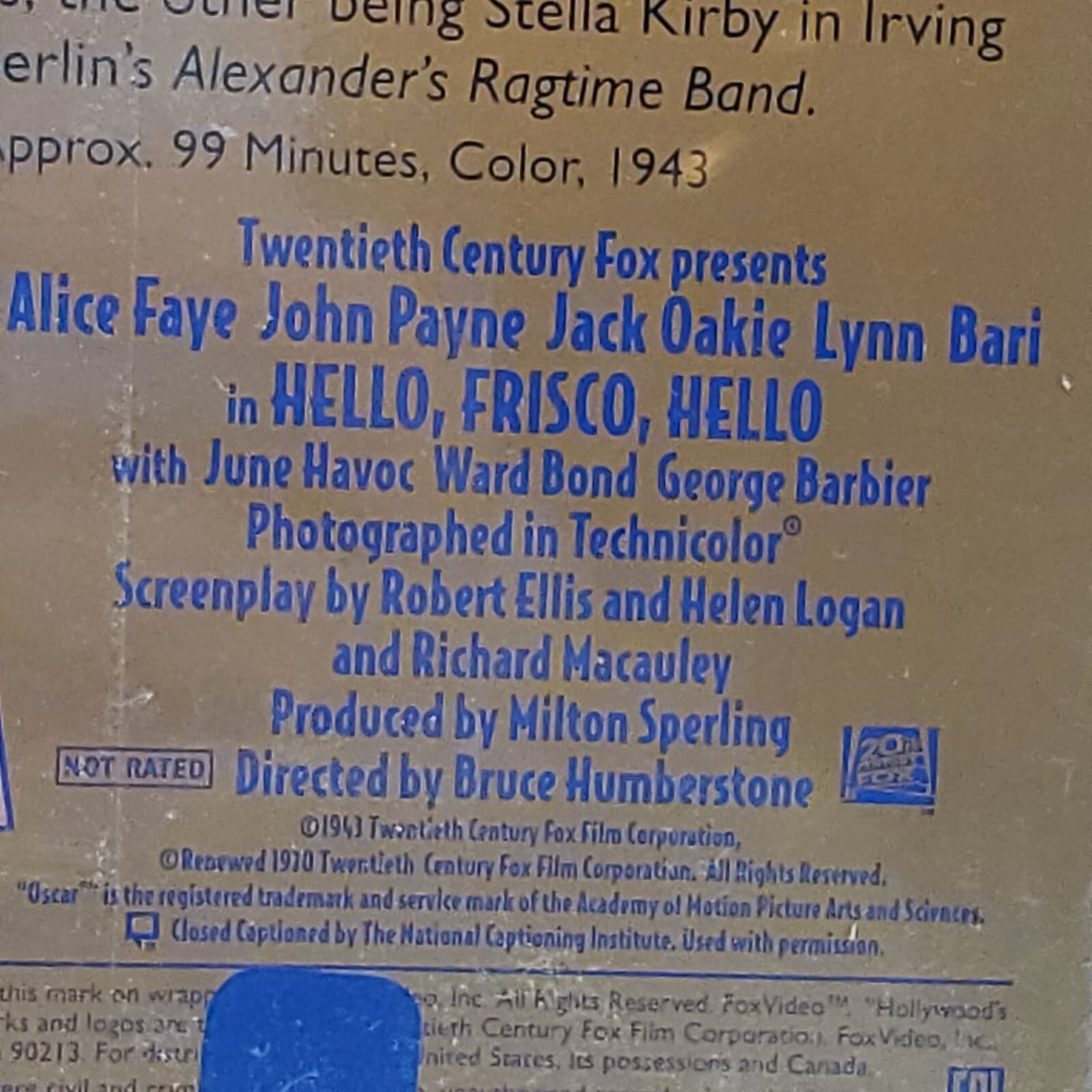 Hello, Frisco, Hello VHS Alice Faye, John Payne, Jack Oakie New Sealed - Thumbnail 5