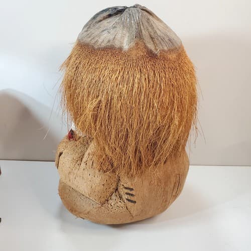 Vintage Hand Carved Coconut Monkey Gorilla Head Glasses Football Tiki Polynesian - Thumbnail 6