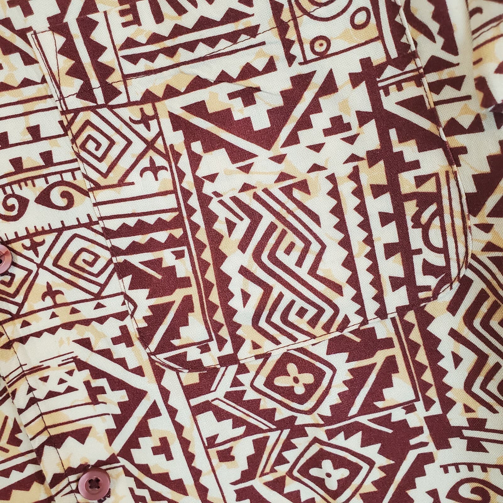 Bermuda Casuals By Haband Mens Size L Reddish Beige Tan Geometric Print Shirt - Thumbnail 4