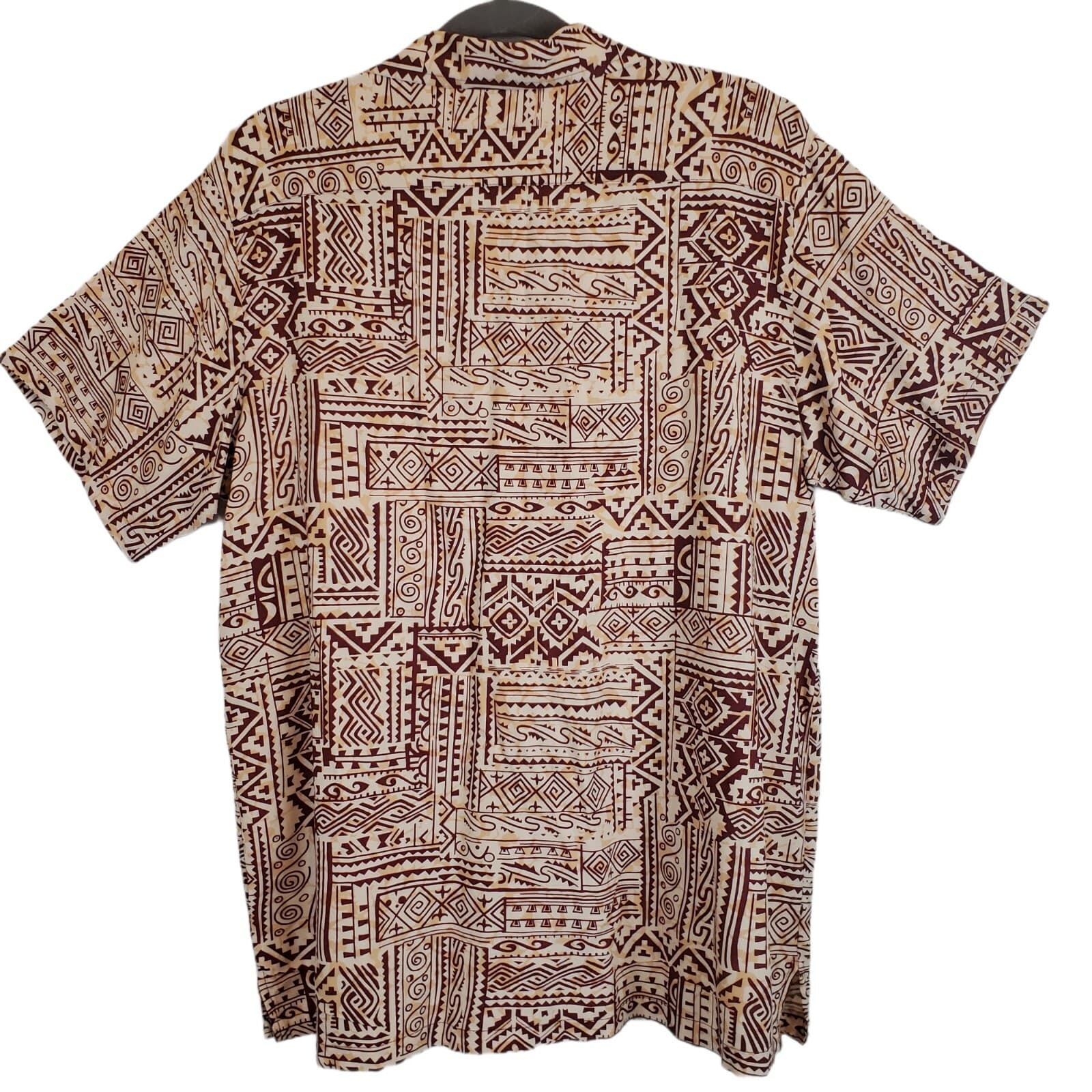 Bermuda Casuals By Haband Mens Size L Reddish Beige Tan Geometric Print Shirt - Thumbnail 2