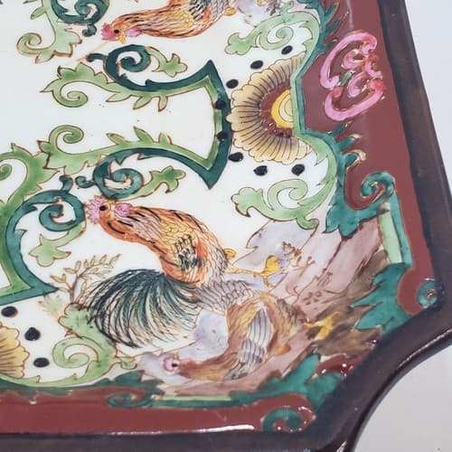 Vintage Rooster Plate Hand Painted Hua Rong Tang Chinese Heavy Square Plate - Thumbnail 6