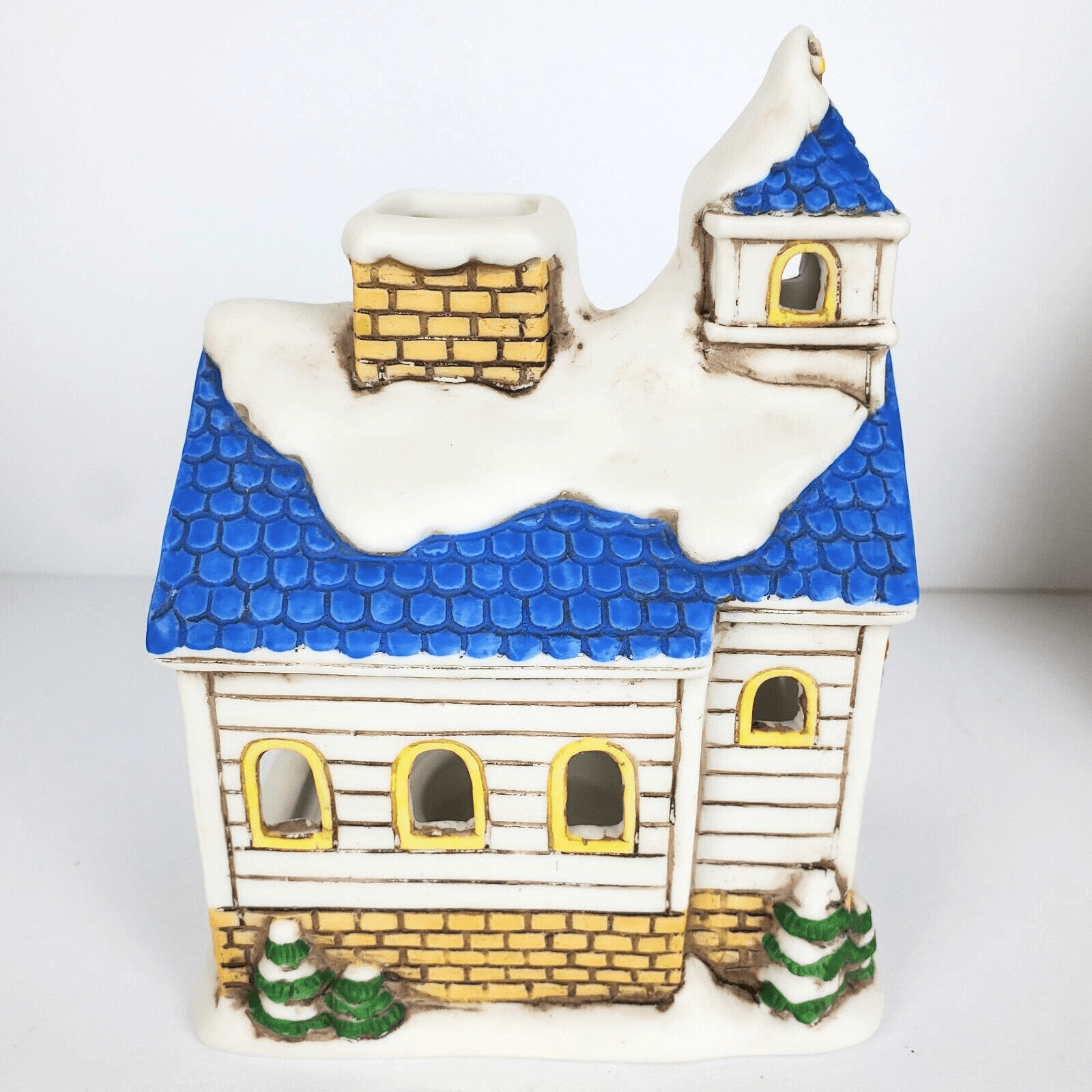 Vintage 1988 Lefton Byron Wood Colonial Village Church Chapel Tea Light Holder - Thumbnail 2