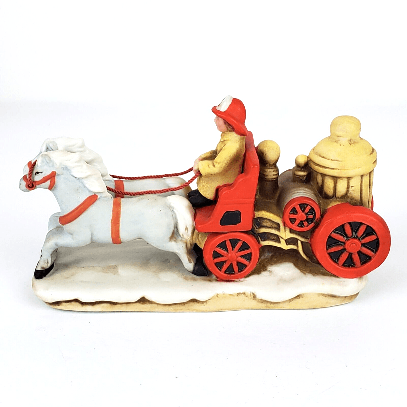Vtg Geo Z Lefton Horse Drawn Fire Engine Firefighting Christmas Village Figurine
