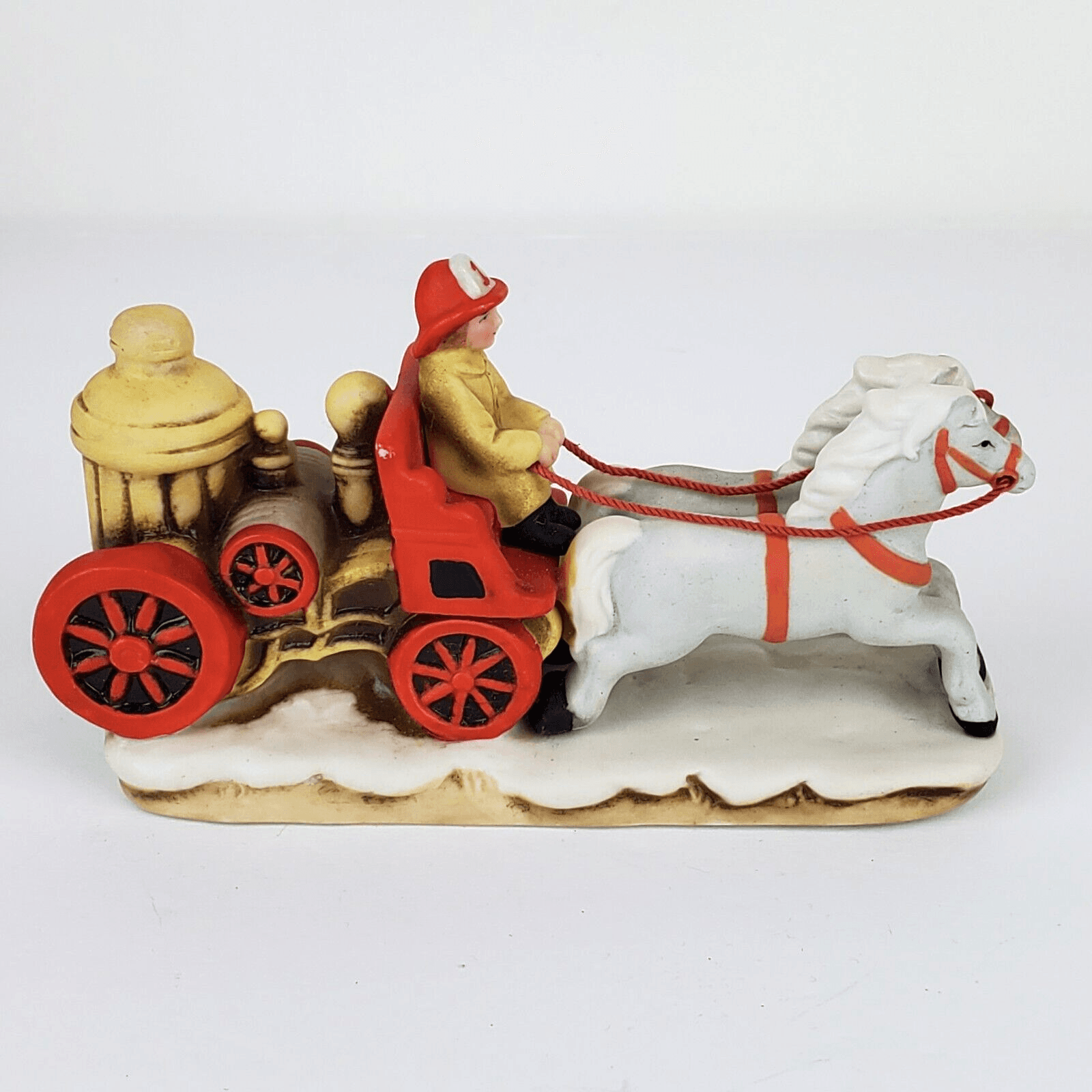 Vtg Geo Z Lefton Horse Drawn Fire Engine Firefighting Christmas Village Figurine - Thumbnail 3