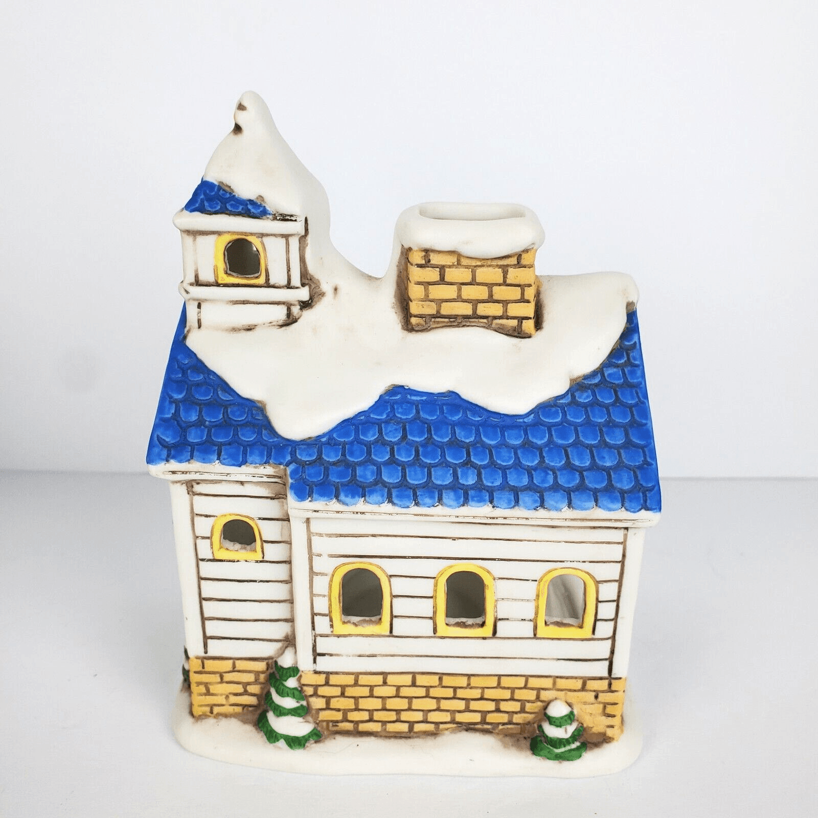 Vintage 1988 Lefton Byron Wood Colonial Village Church Chapel Tea Light Holder - Thumbnail 4
