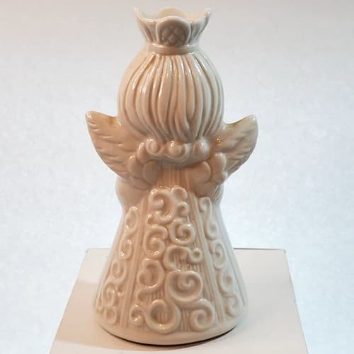 Vintage Dresden Angel Playing Mandolin White Porcelain Candle Holder Germany - Thumbnail 3