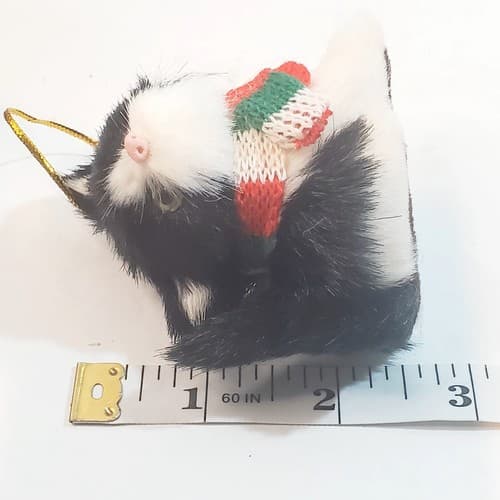 Faux Fur Kitten Miniature Christmas Ornament Cat Kitten Glass Eyes Black & White - Thumbnail 4