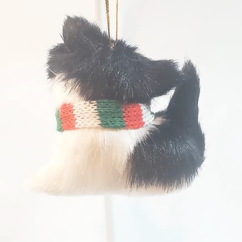 Faux Fur Kitten Miniature Christmas Ornament Cat Kitten Glass Eyes Black & White - Thumbnail 2