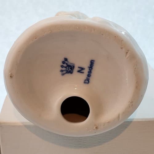 Vintage Dresden Angel Playing Mandolin White Porcelain Candle Holder Germany - Thumbnail 7