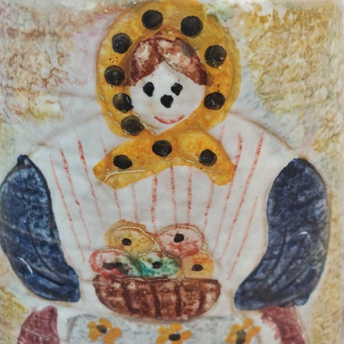 Wall Pocket Terra Cotta Hand Painted Peasant Woman Made In Italy Rustic Decor - Thumbnail 2