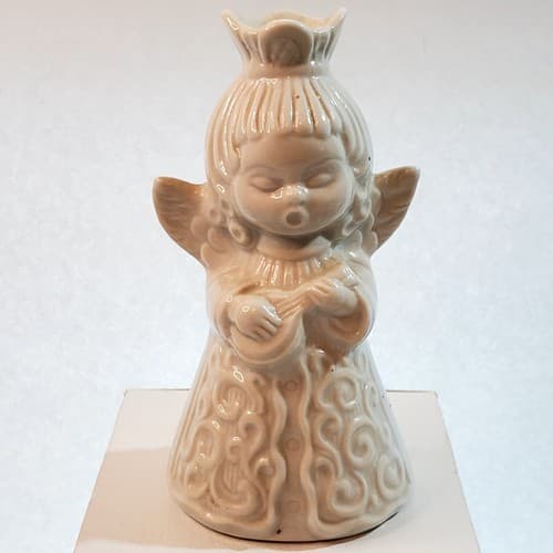 Vintage Dresden Angel Playing Mandolin White Porcelain Candle Holder Germany