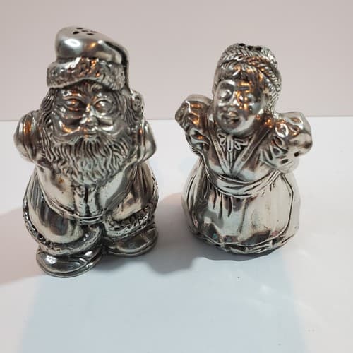 Vtg Kissing Santa & Mrs Claus 3” Salt & Pepper Shakers Kirk Stieff Pewter 716 - Thumbnail 2