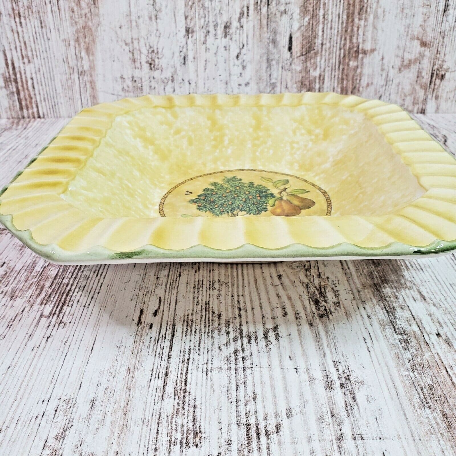 Vtg Due Torri Ceramica Made in Italy Serving Bowl Pear Tree Design Ribbed Edge - Thumbnail 2