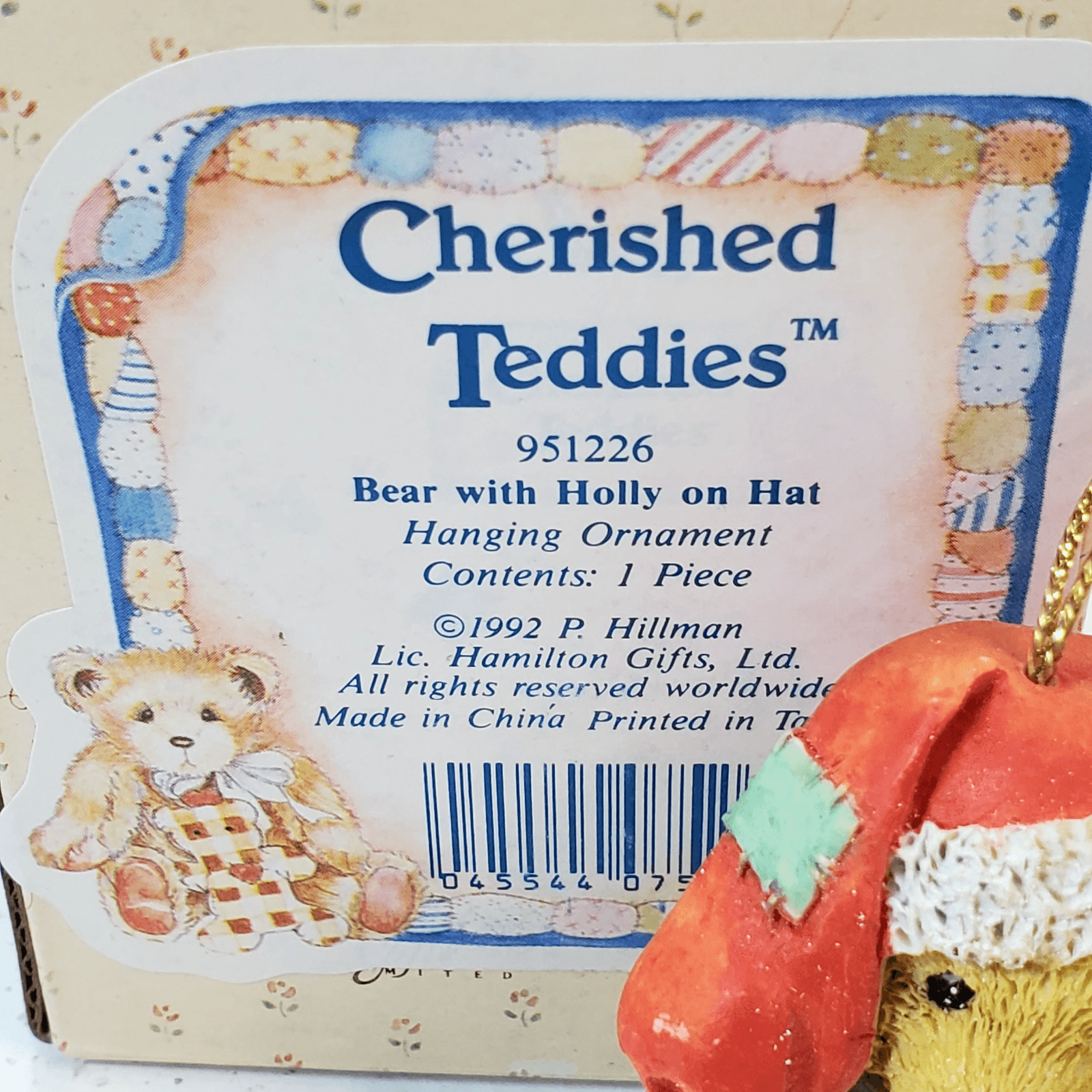 Vintage Cherished Teddies Sitting Boy Ornament Figure Christmas Teddy Bear 1992 - Thumbnail 3