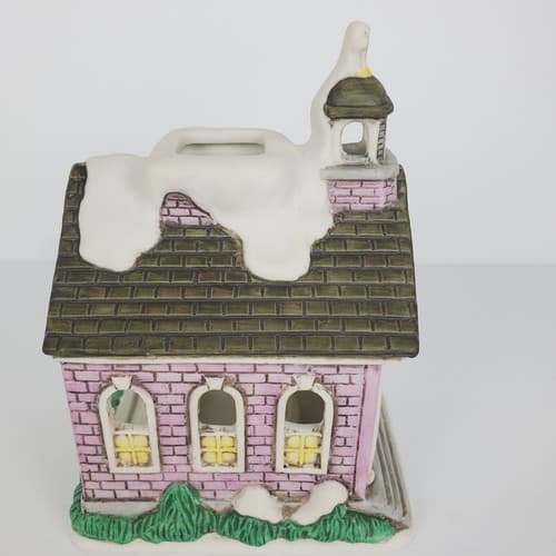 Vtg 1988 Lefton Byron Wood Colonial Village Church w/ Steeple Tea Light Holder - Thumbnail 4