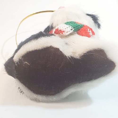 Faux Fur Kitten Miniature Christmas Ornament Cat Kitten Glass Eyes Black & White - Thumbnail 3