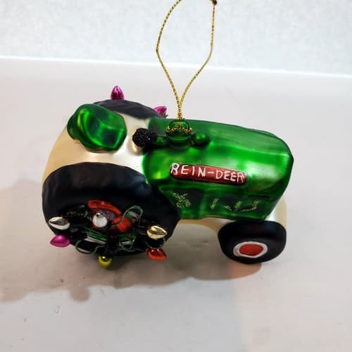 Glass REIN-DEER Monster Truck Tractor Hanging Christmas Ornament Lights 3.5 inch - Thumbnail 2