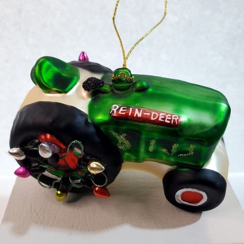 Glass REIN-DEER Monster Truck Tractor Hanging Christmas Ornament Lights 3.5 inch