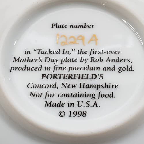 Vintage 1998 Porterfield's Rob Anders Miniature Plate Tucked In #1229A - Thumbnail 4