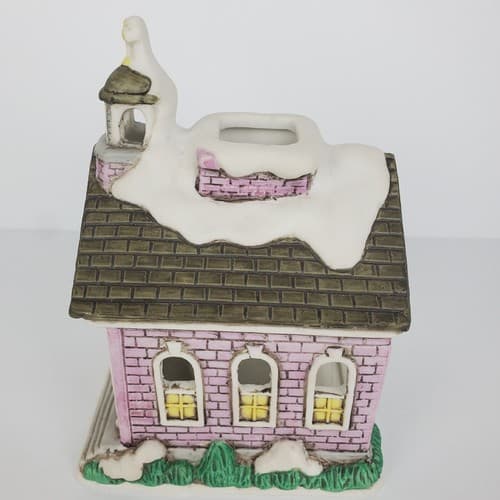 Vtg 1988 Lefton Byron Wood Colonial Village Church w/ Steeple Tea Light Holder - Thumbnail 2