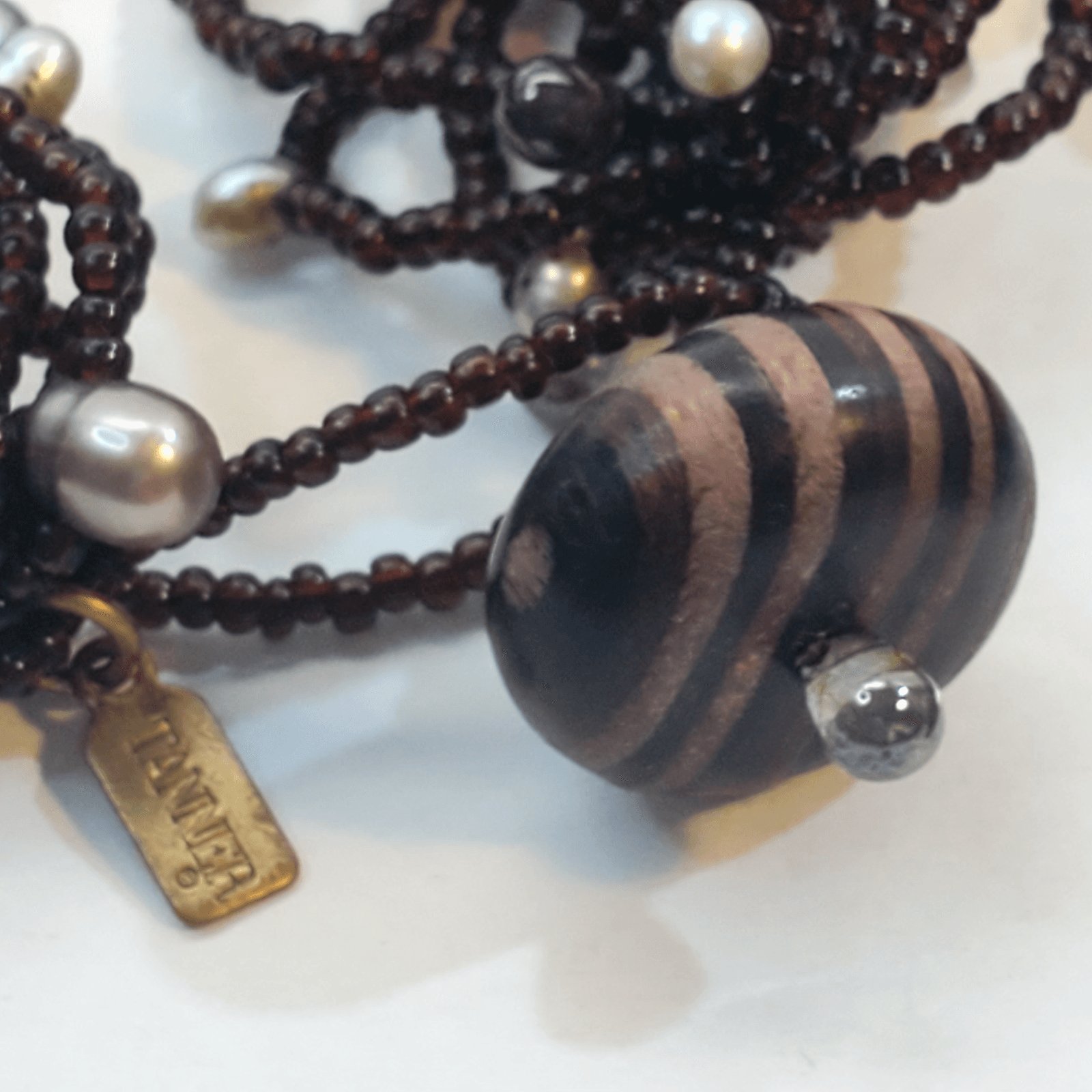 Vtg Signed Tanner Chocolate Brown Seed Bead Multi Strand Necklace & Bracelet Set - Thumbnail 8
