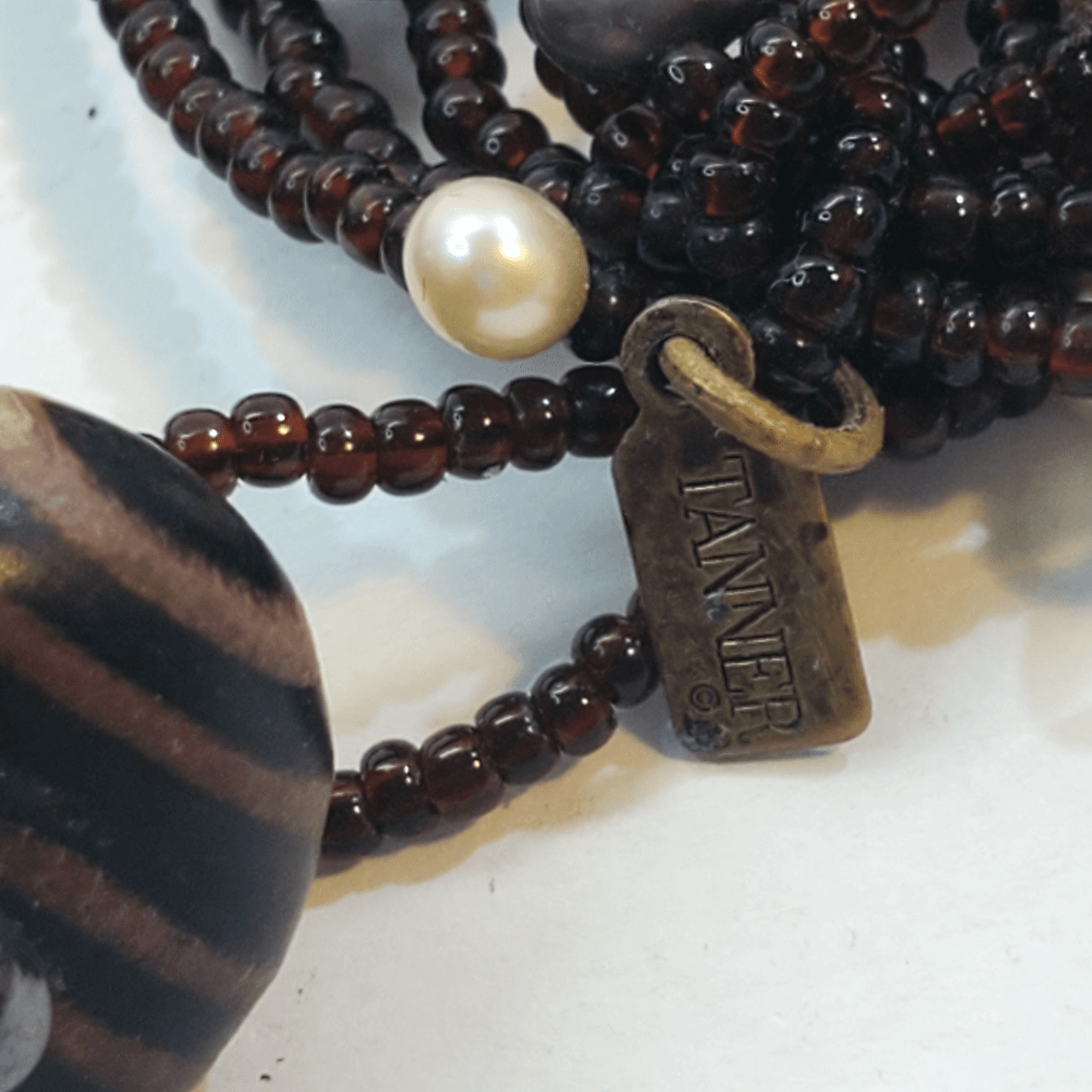 Vtg Signed Tanner Chocolate Brown Seed Bead Multi Strand Necklace & Bracelet Set - Thumbnail 9