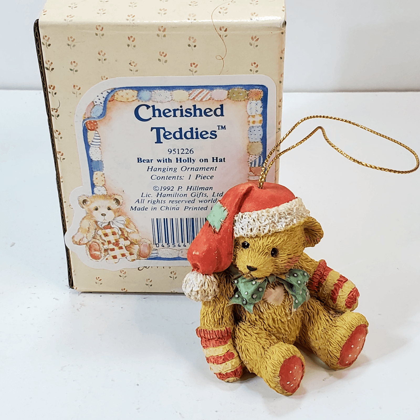 Vintage Cherished Teddies Sitting Boy Ornament Figure Christmas Teddy Bear 1992