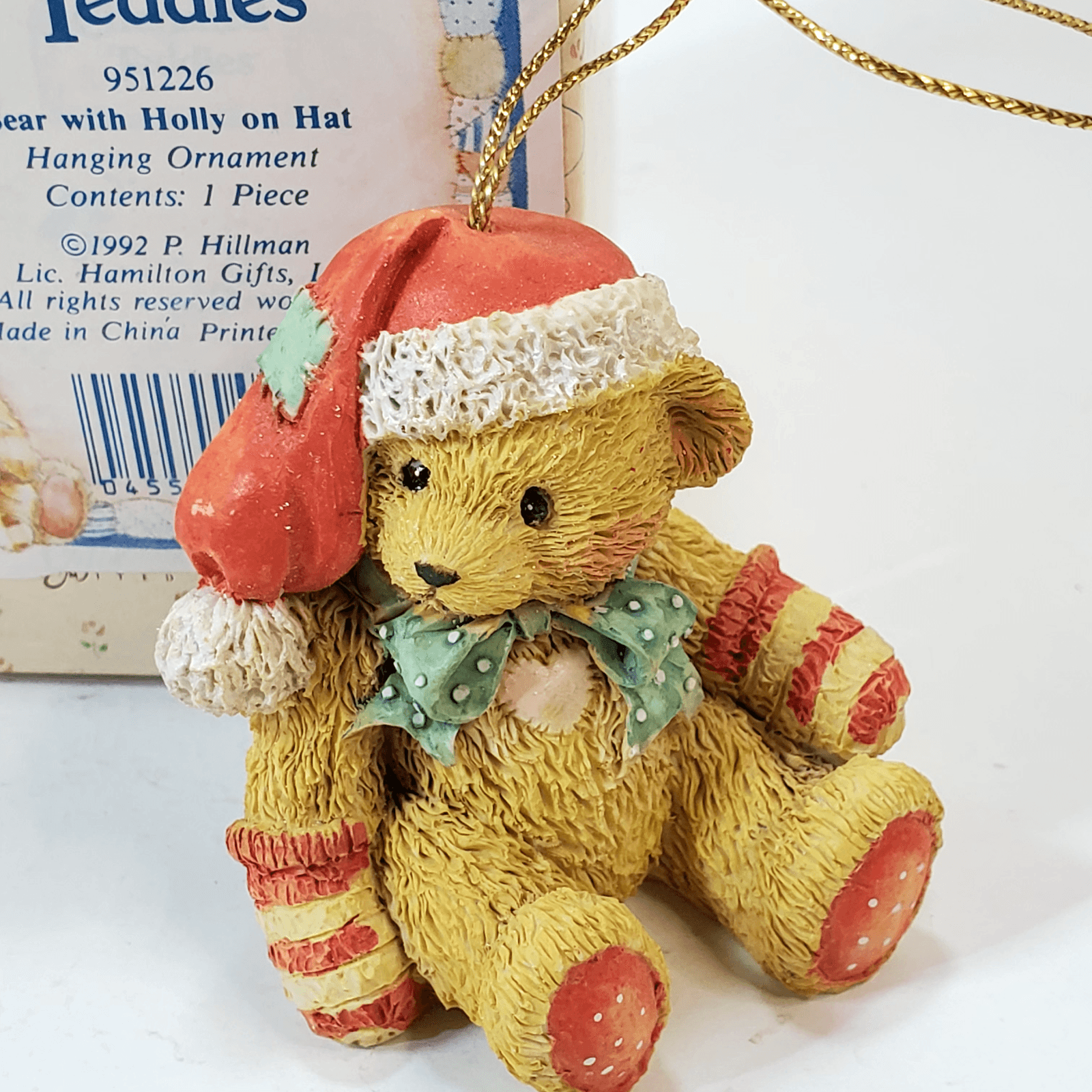 Vintage Cherished Teddies Sitting Boy Ornament Figure Christmas Teddy Bear 1992 - Thumbnail 2