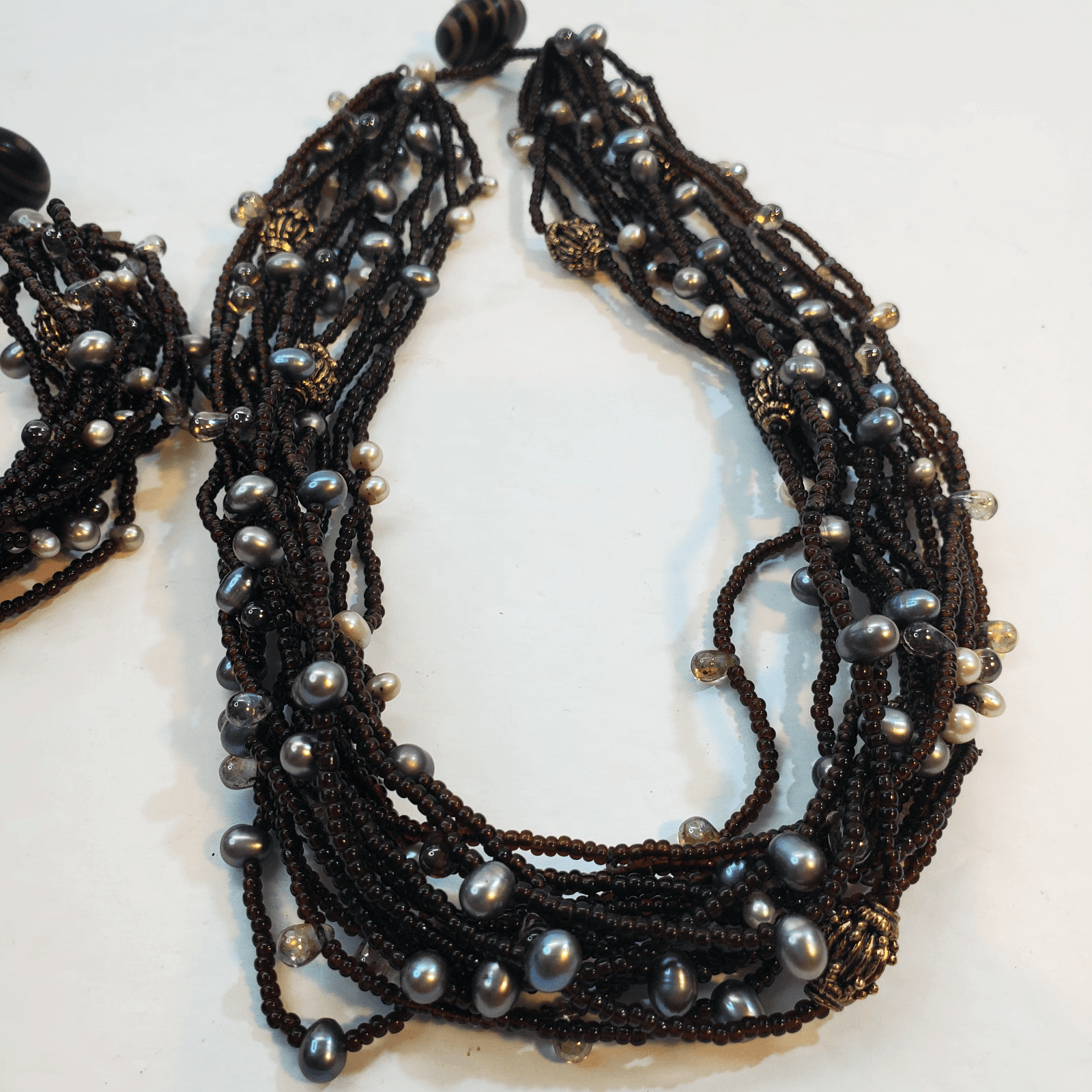 Vtg Signed Tanner Chocolate Brown Seed Bead Multi Strand Necklace & Bracelet Set - Thumbnail 6