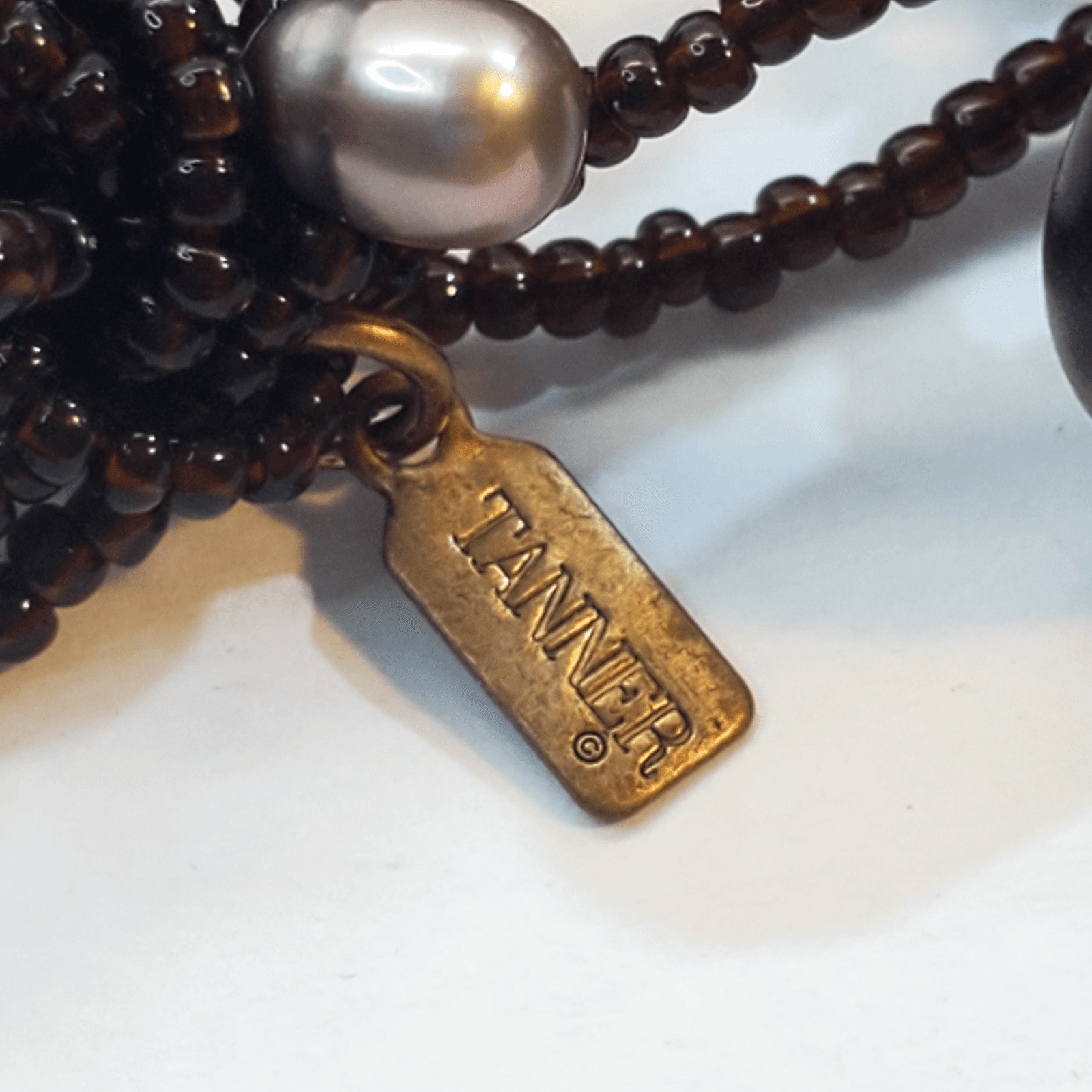Vtg Signed Tanner Chocolate Brown Seed Bead Multi Strand Necklace & Bracelet Set - Thumbnail 7