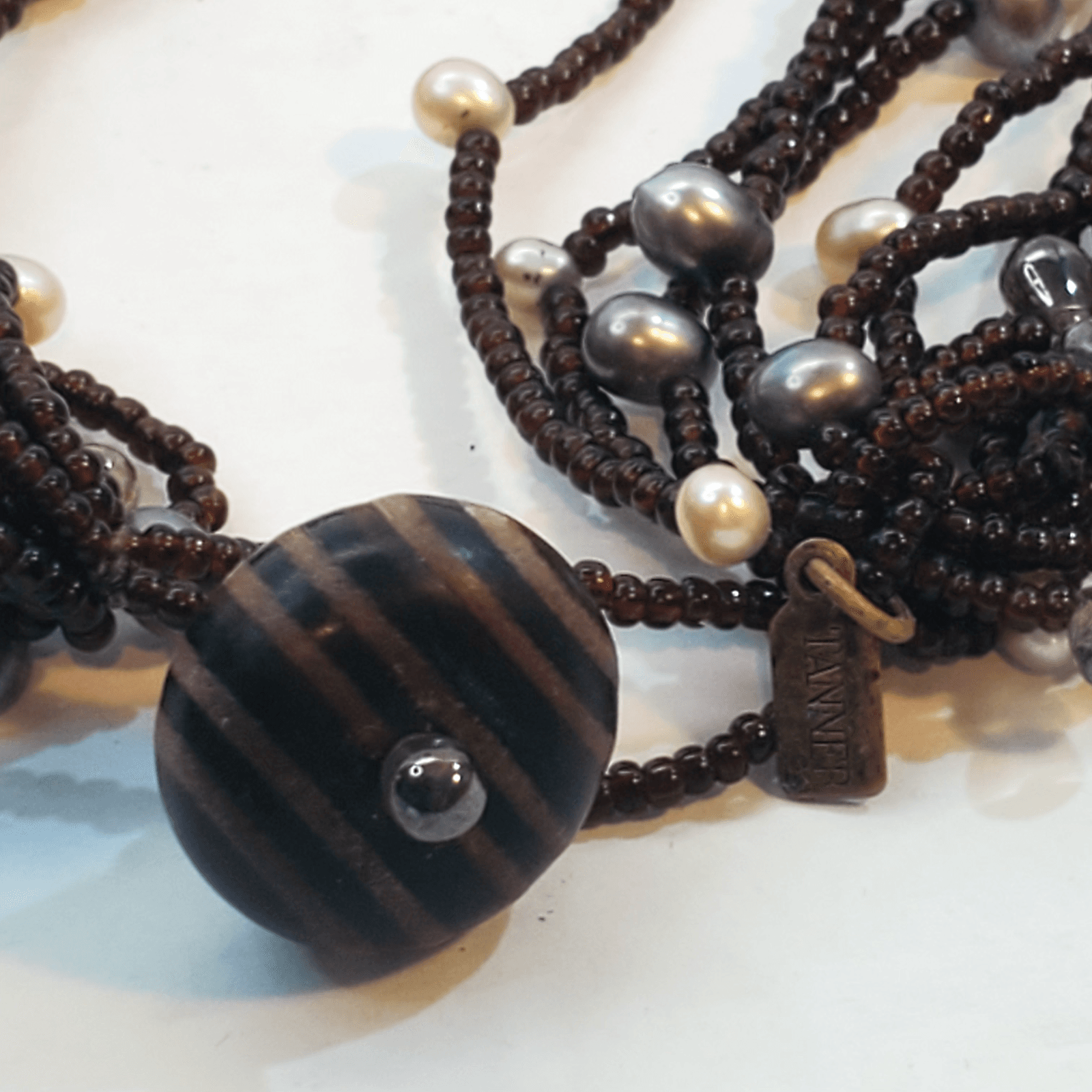Vtg Signed Tanner Chocolate Brown Seed Bead Multi Strand Necklace & Bracelet Set - Thumbnail 10