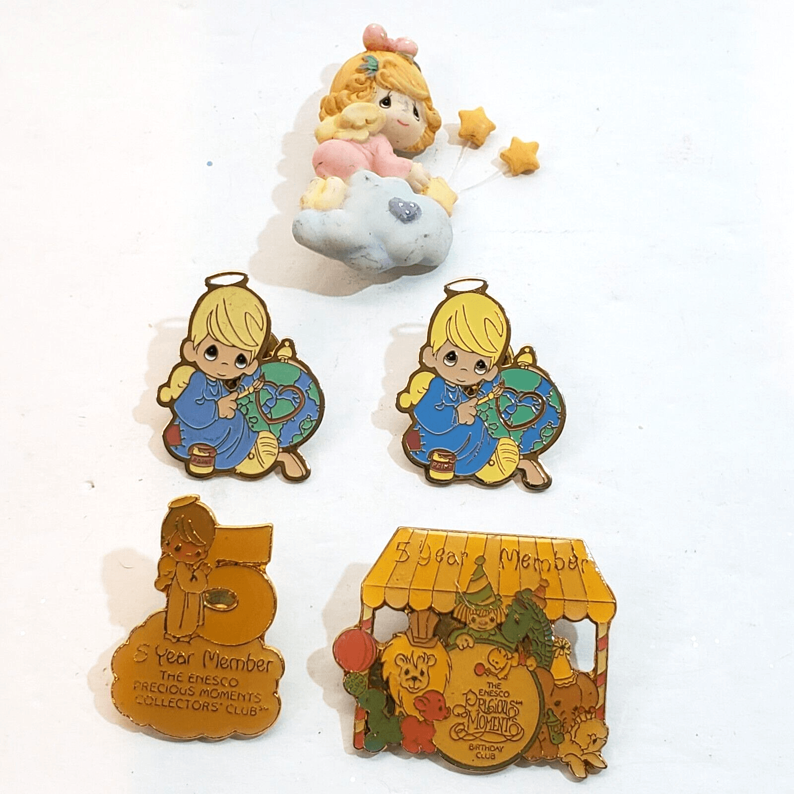Lot of 5 Vintage Precious Moments Various Pins Angel Collectors Club