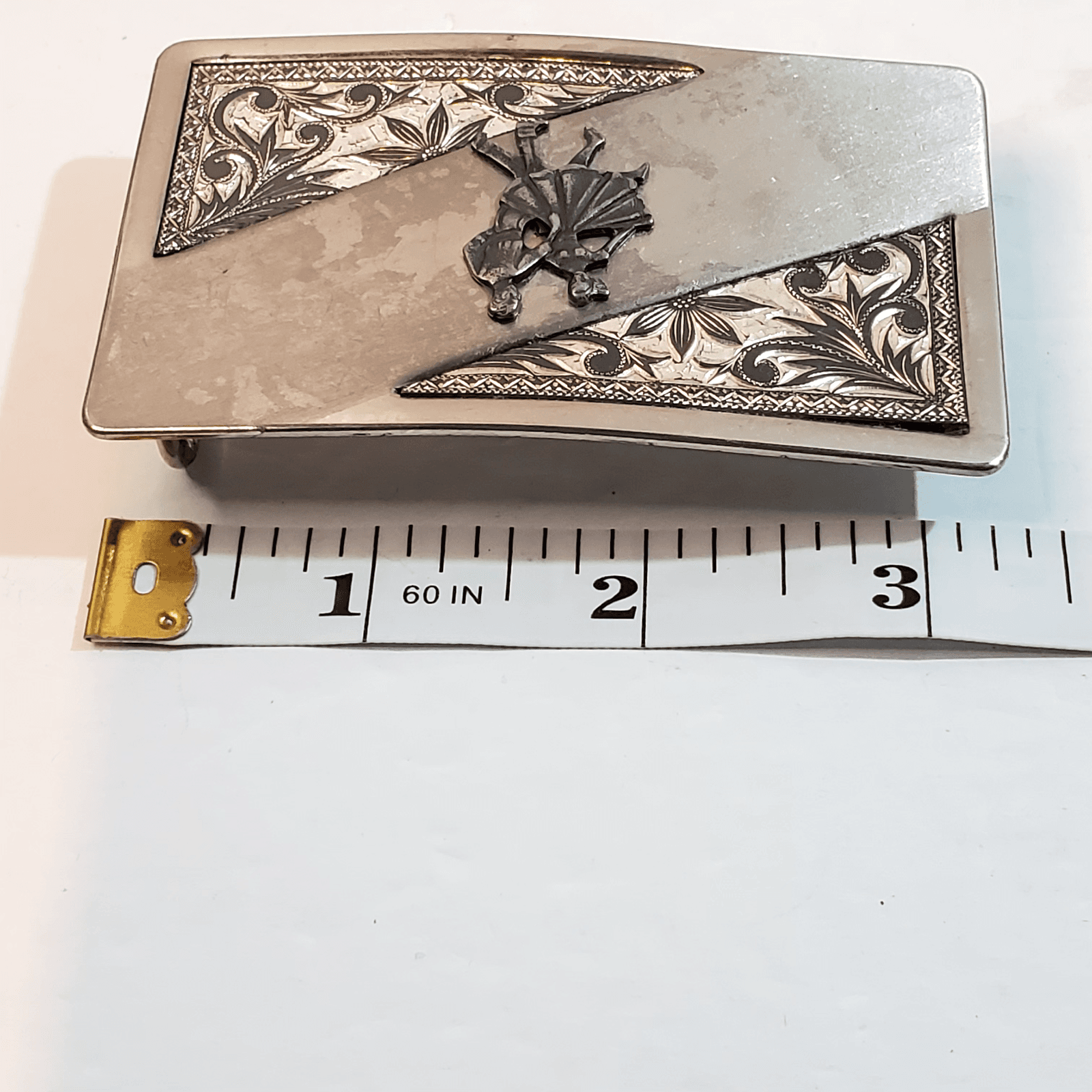 Vintage Silver Tone Line Country Square Dancing Western Scroll Belt Buckle #1548 - Thumbnail 6