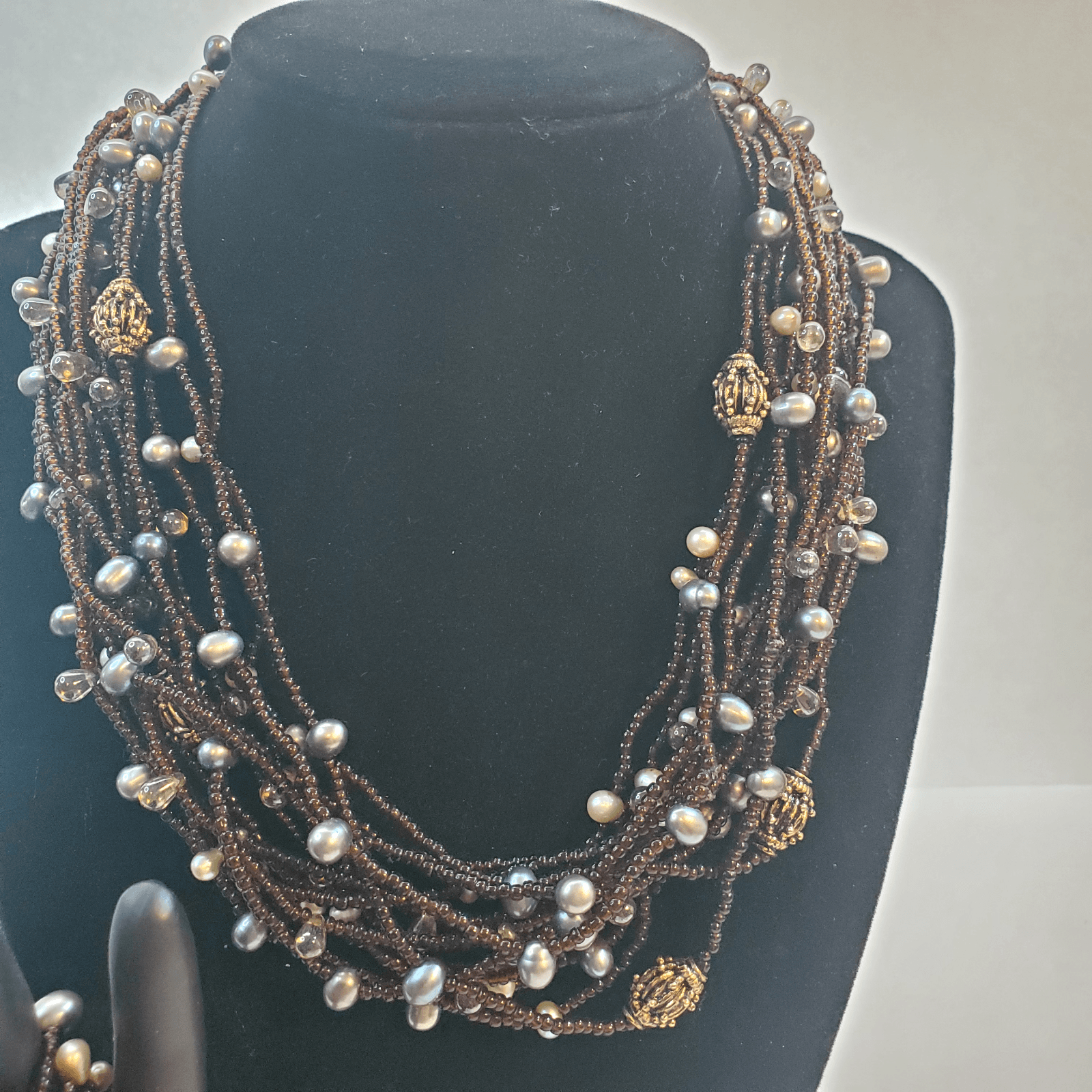 Vtg Signed Tanner Chocolate Brown Seed Bead Multi Strand Necklace & Bracelet Set - Thumbnail 3